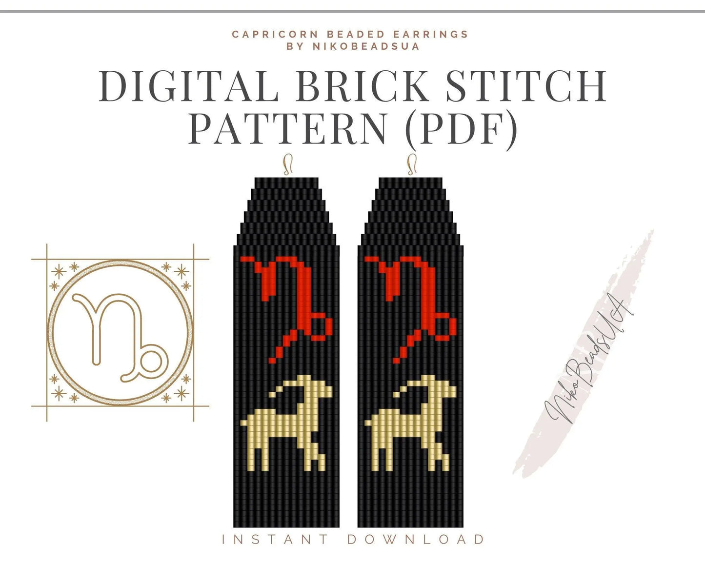 Capricorn Brick Stitch pattern for fringe beaded earrings - NikoBeadsUA