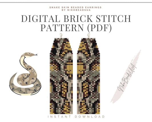 Snake Skin Brick Stitch pattern for fringe beaded earrings - NikoBeadsUA