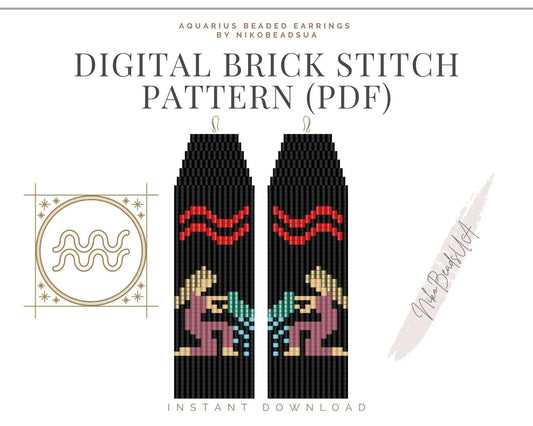 Aquarius Brick Stitch pattern for fringe beaded earrings - NikoBeadsUA