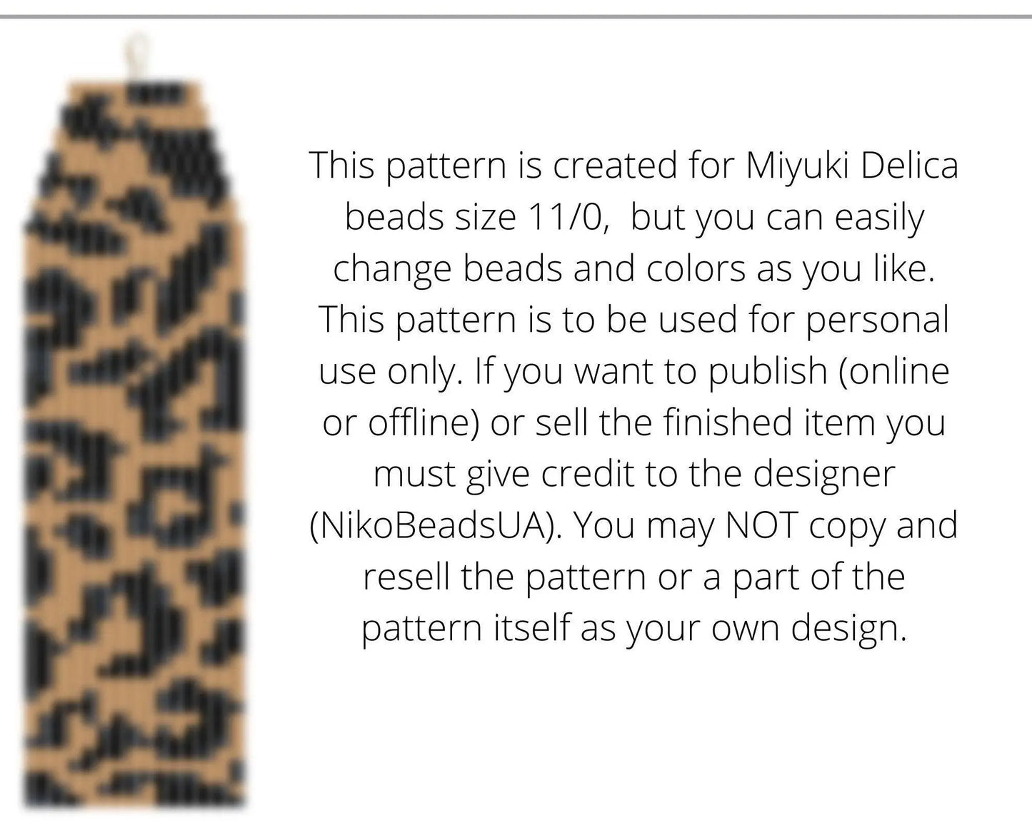 Leopard Brick Stitch pattern for fringe beaded earrings - NikoBeadsUA