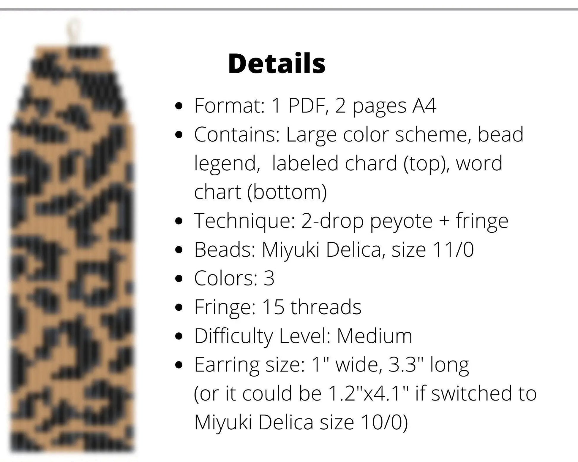 Leopard Brick Stitch pattern for fringe beaded earrings - NikoBeadsUA