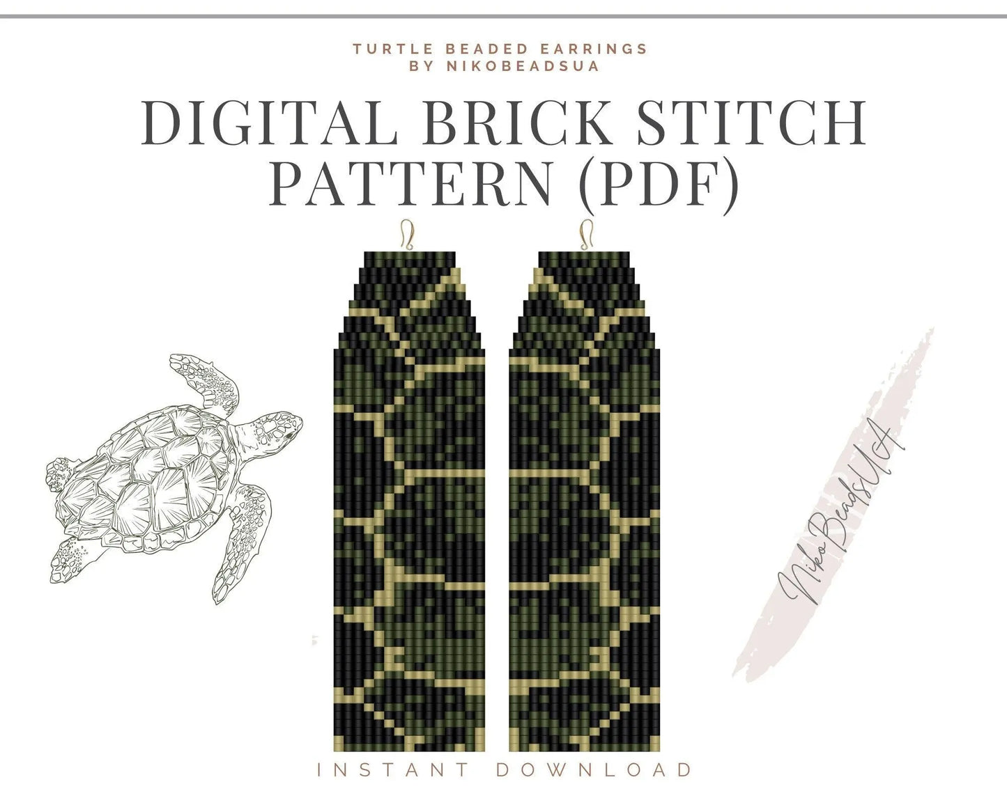 Turtle Brick Stitch pattern for fringe beaded earrings - NikoBeadsUA