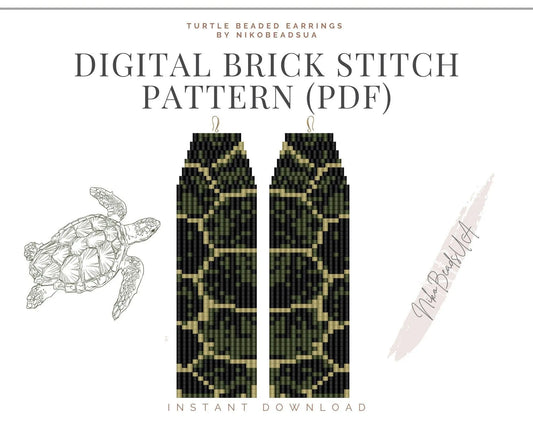 Turtle Brick Stitch pattern for fringe beaded earrings - NikoBeadsUA