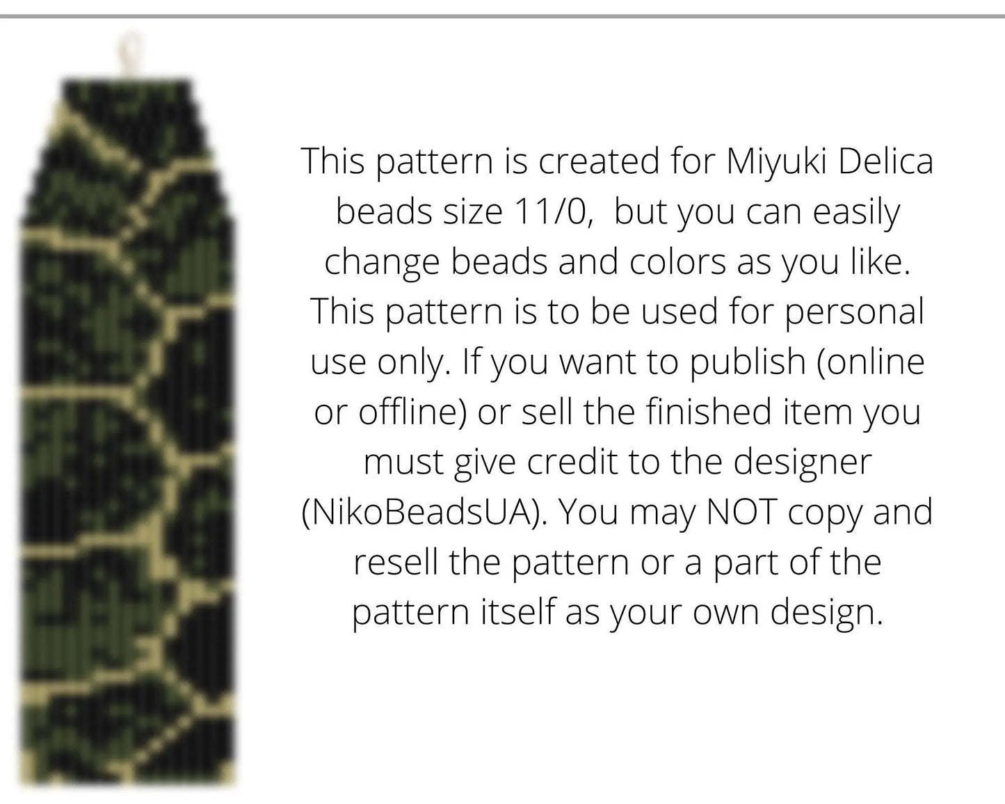 Turtle Brick Stitch pattern for fringe beaded earrings - NikoBeadsUA