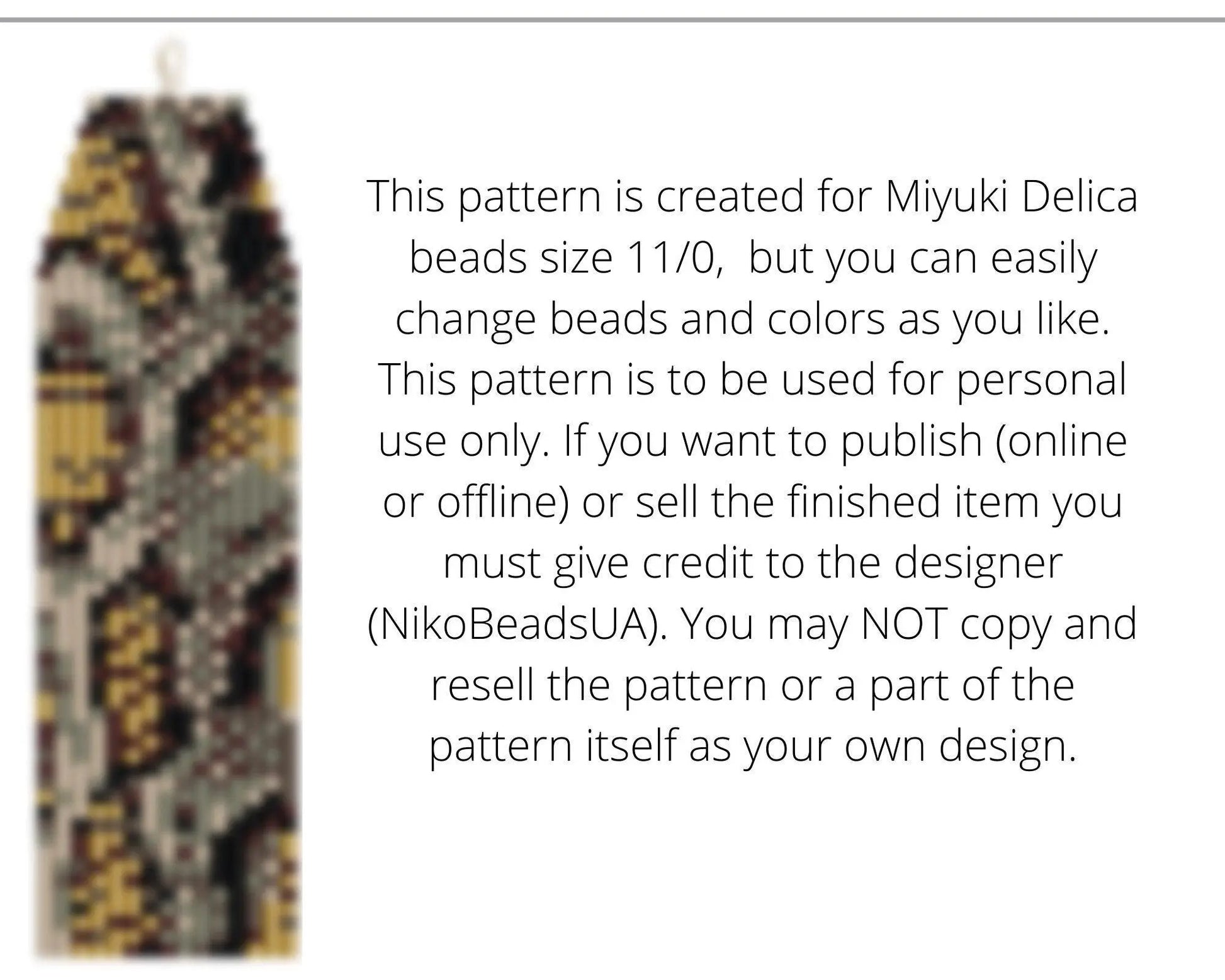 Snake Skin Brick Stitch pattern for fringe beaded earrings - NikoBeadsUA