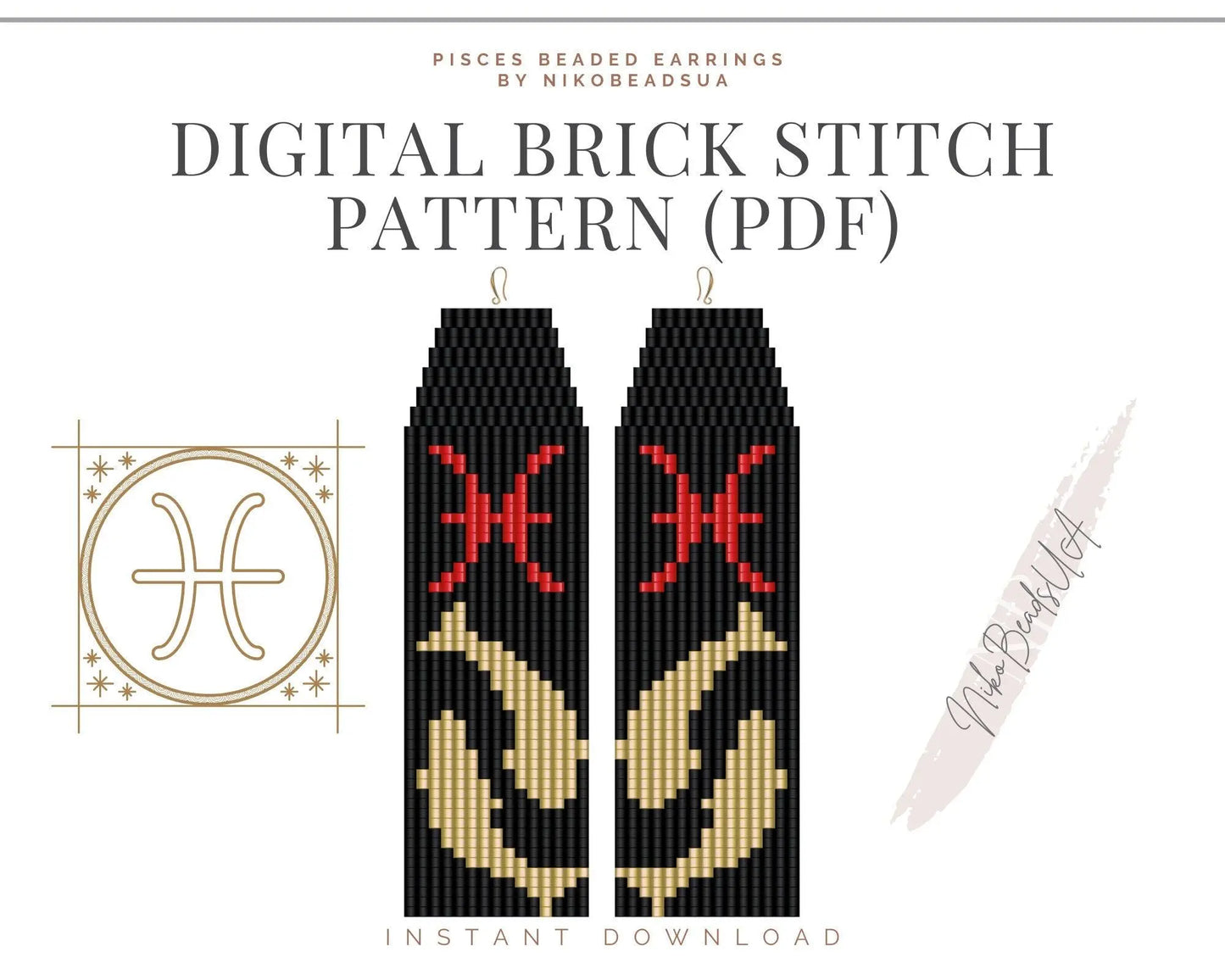 Pisces Brick Stitch pattern for fringe beaded earrings - NikoBeadsUA
