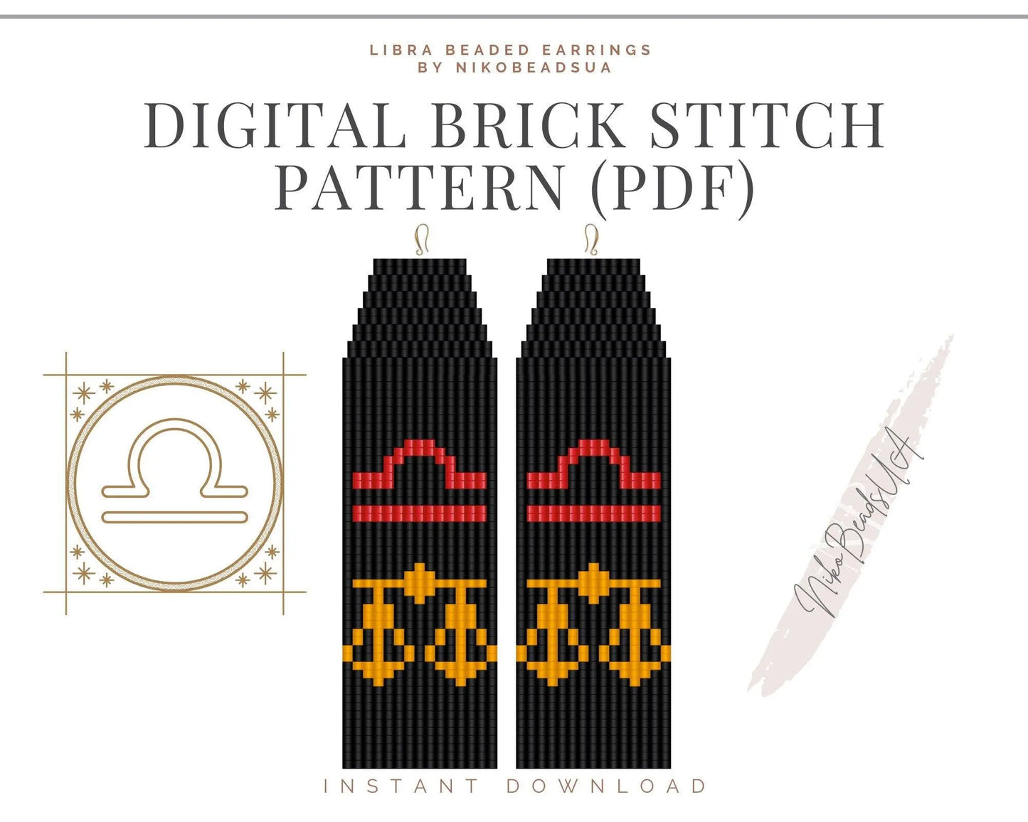 Libra Brick Stitch pattern for fringe beaded earrings - NikoBeadsUA