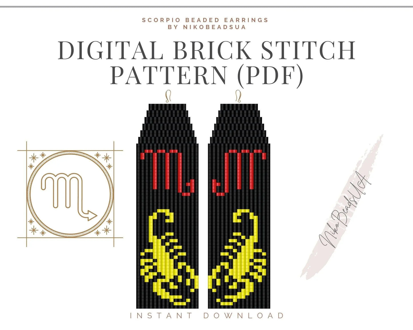 Scorpio Brick Stitch pattern for fringe beaded earrings - NikoBeadsUA