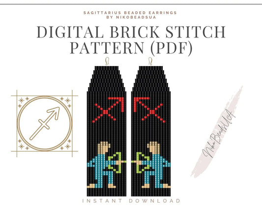 Sagittarius Brick Stitch pattern for fringe beaded earrings - NikoBeadsUA