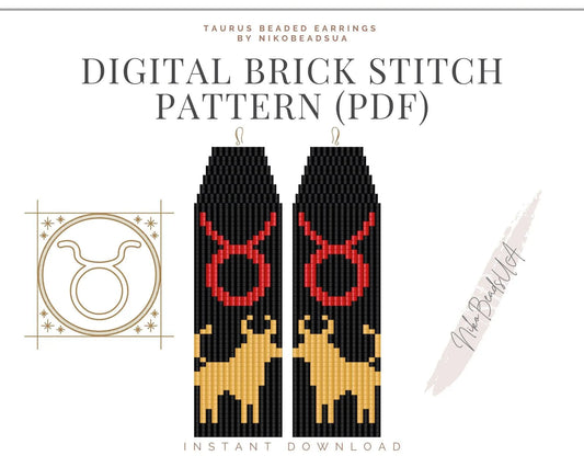 Taurus Brick Stitch pattern for fringe beaded earrings - NikoBeadsUA