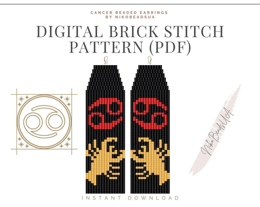 Cancer Brick Stitch pattern for fringe beaded earrings - NikoBeadsUA
