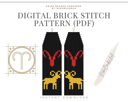 Aries Brick Stitch pattern for fringe beaded earrings - NikoBeadsUA