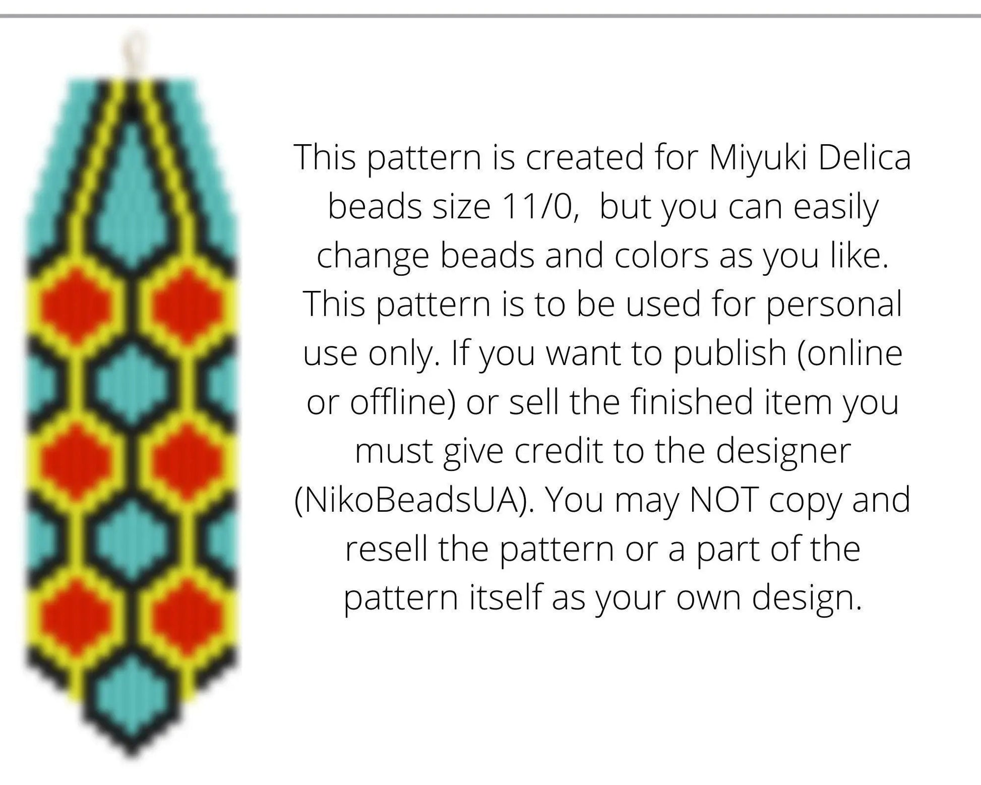 Hexagon Ornament Brick Stitch pattern for fringe beaded earrings - NikoBeadsUA