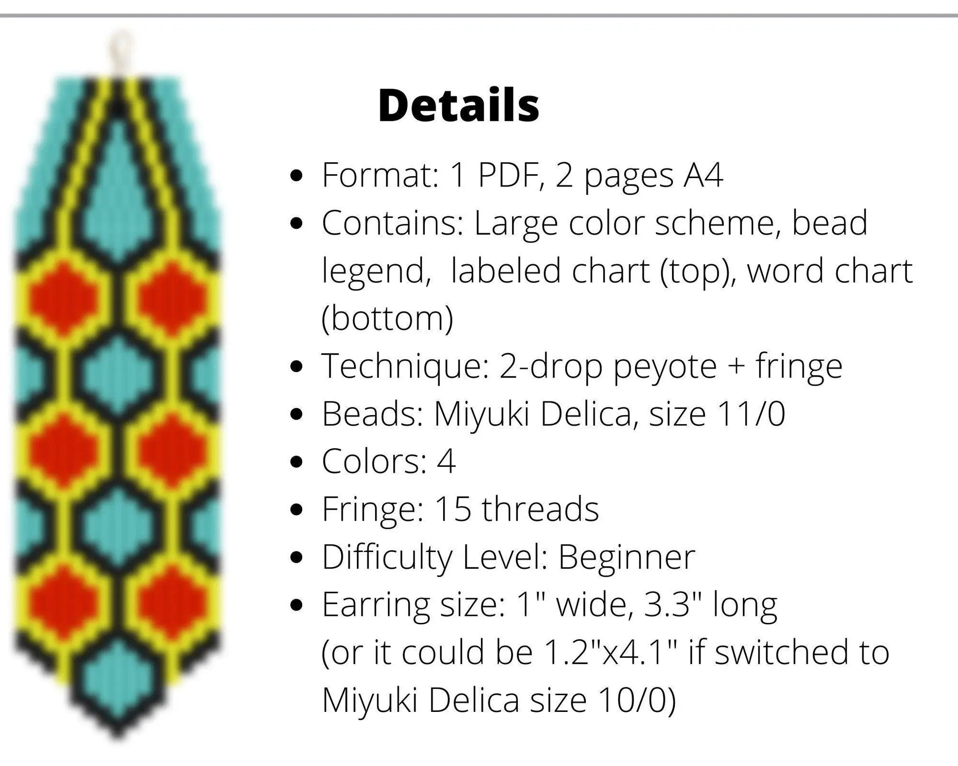 Hexagon Ornament Brick Stitch pattern for fringe beaded earrings - NikoBeadsUA