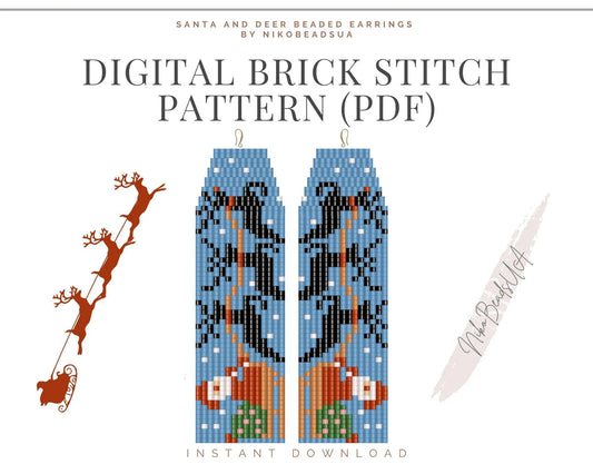 Santa and Deer Brick Stitch pattern for fringe beaded earrings - NikoBeadsUA