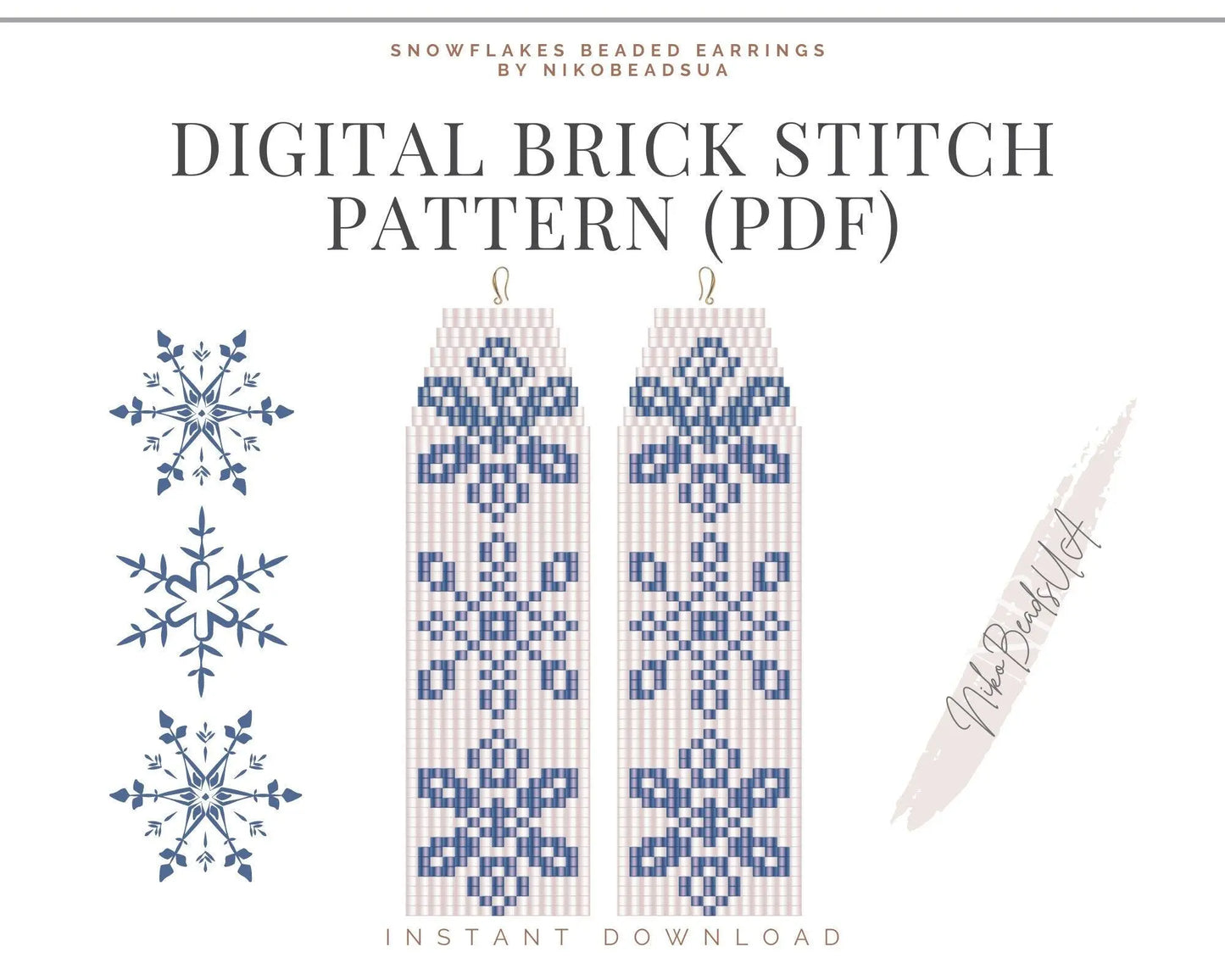 Snowflakes Brick Stitch pattern for fringe beaded earrings - NikoBeadsUA