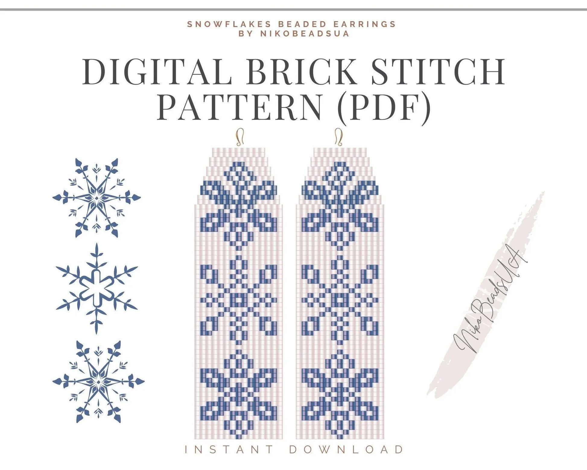 Snowflakes Brick Stitch pattern for fringe beaded earrings - NikoBeadsUA