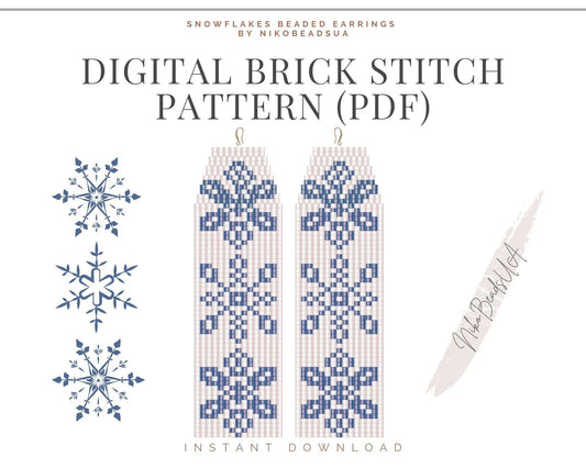 Snowflakes Brick Stitch pattern for fringe beaded earrings - NikoBeadsUA