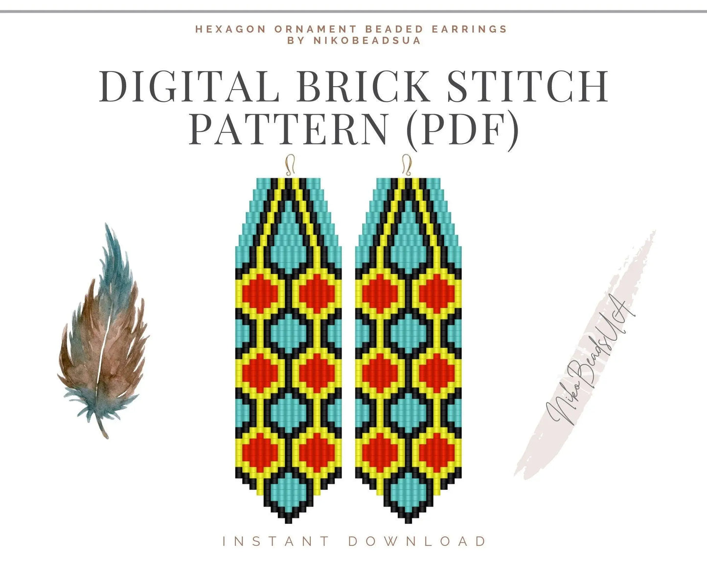 Hexagon Ornament Brick Stitch pattern for fringe beaded earrings - NikoBeadsUA