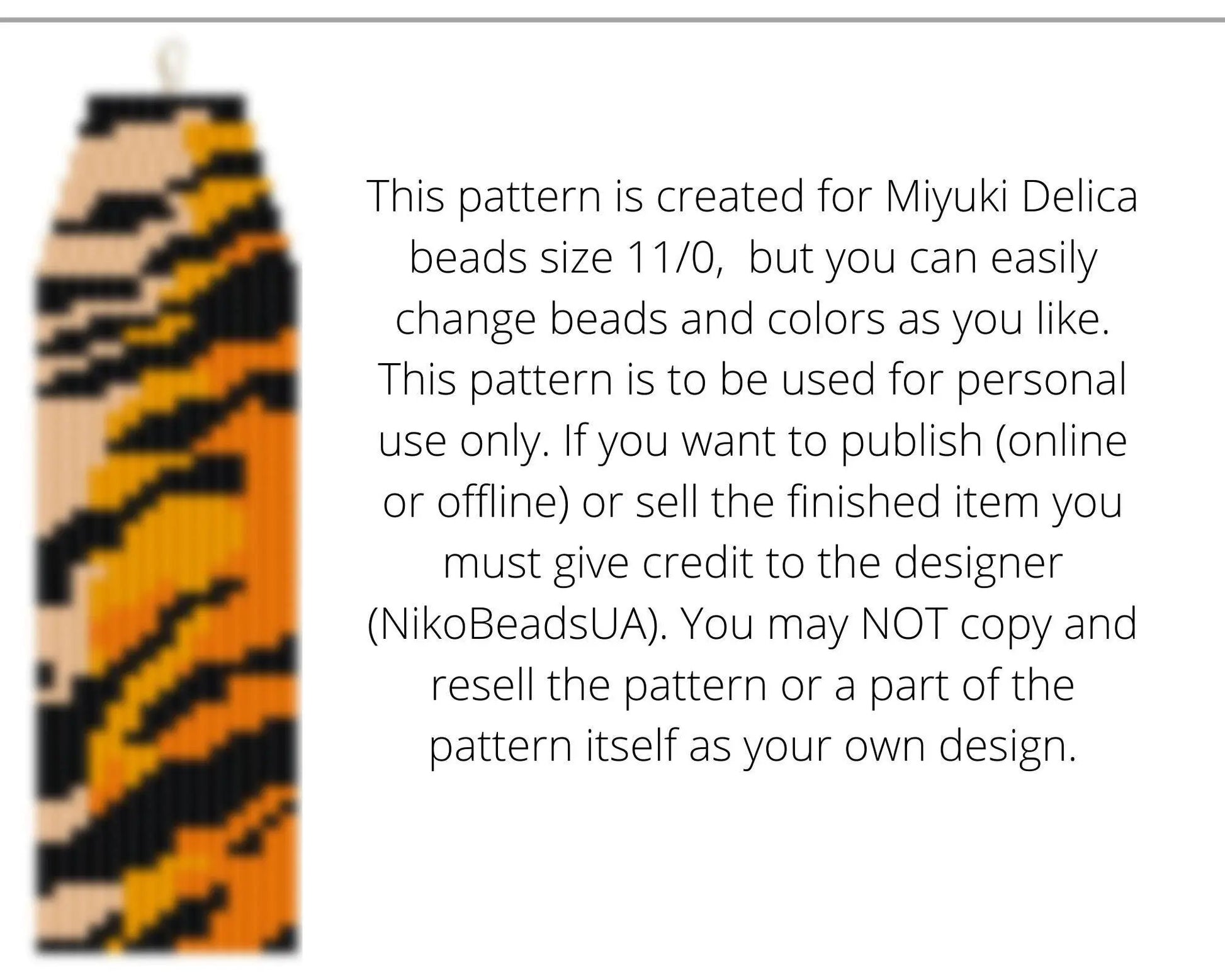 Tiger Print Brick Stitch pattern for fringe beaded earrings - NikoBeadsUA