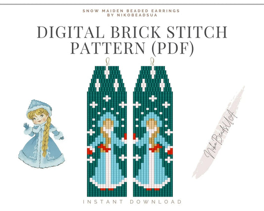 Snow Queen Brick Stitch pattern for fringe beaded earrings - NikoBeadsUA