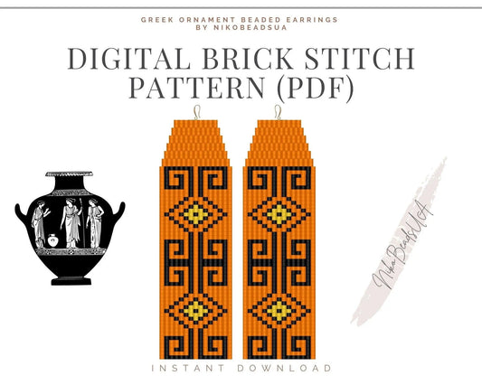 Greek Ethno Brick Stitch pattern for fringe beaded earrings - NikoBeadsUA