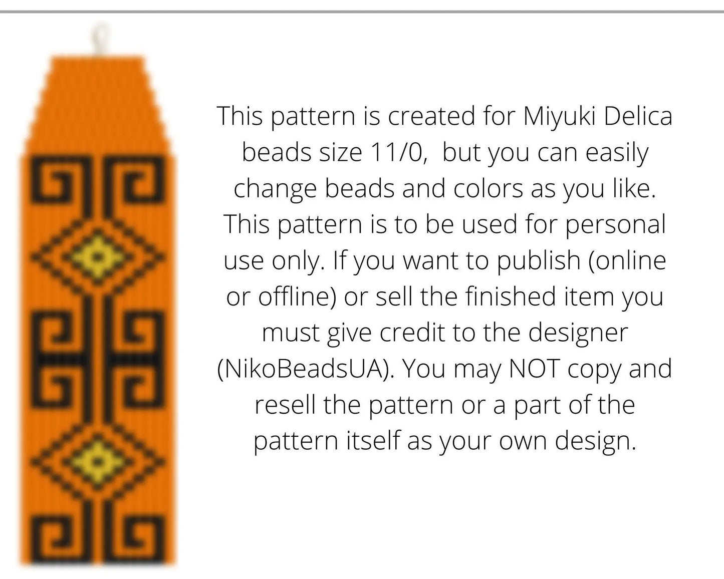 Greek Ethno Brick Stitch pattern for fringe beaded earrings - NikoBeadsUA