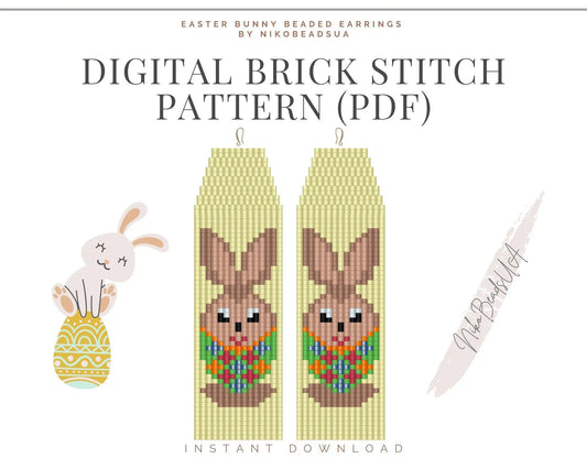 Easter Bunny Brick Stitch pattern for fringe beaded earrings - NikoBeadsUA