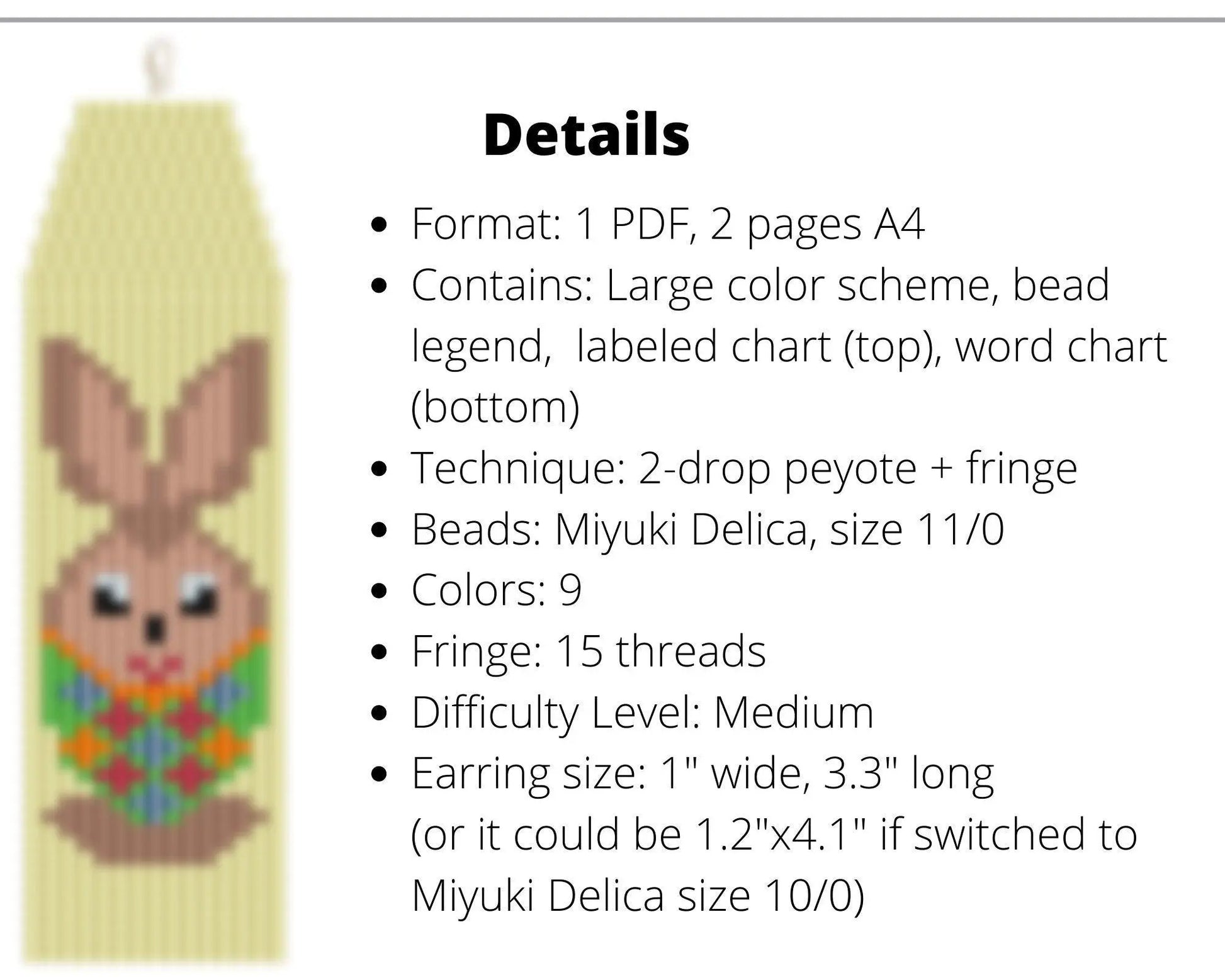 Easter Bunny Brick Stitch pattern for fringe beaded earrings - NikoBeadsUA