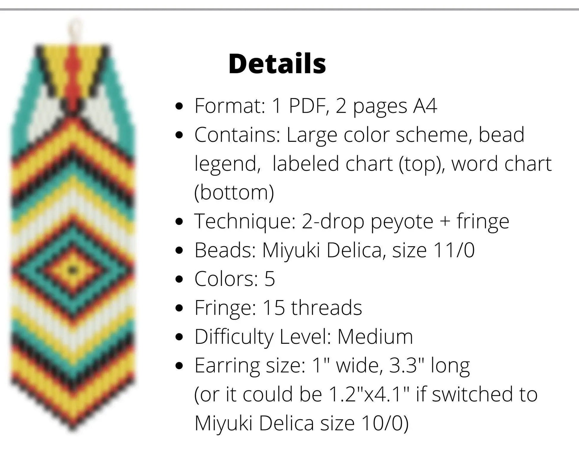 Geometry Brick Stitch pattern for fringe beaded earrings - NikoBeadsUA