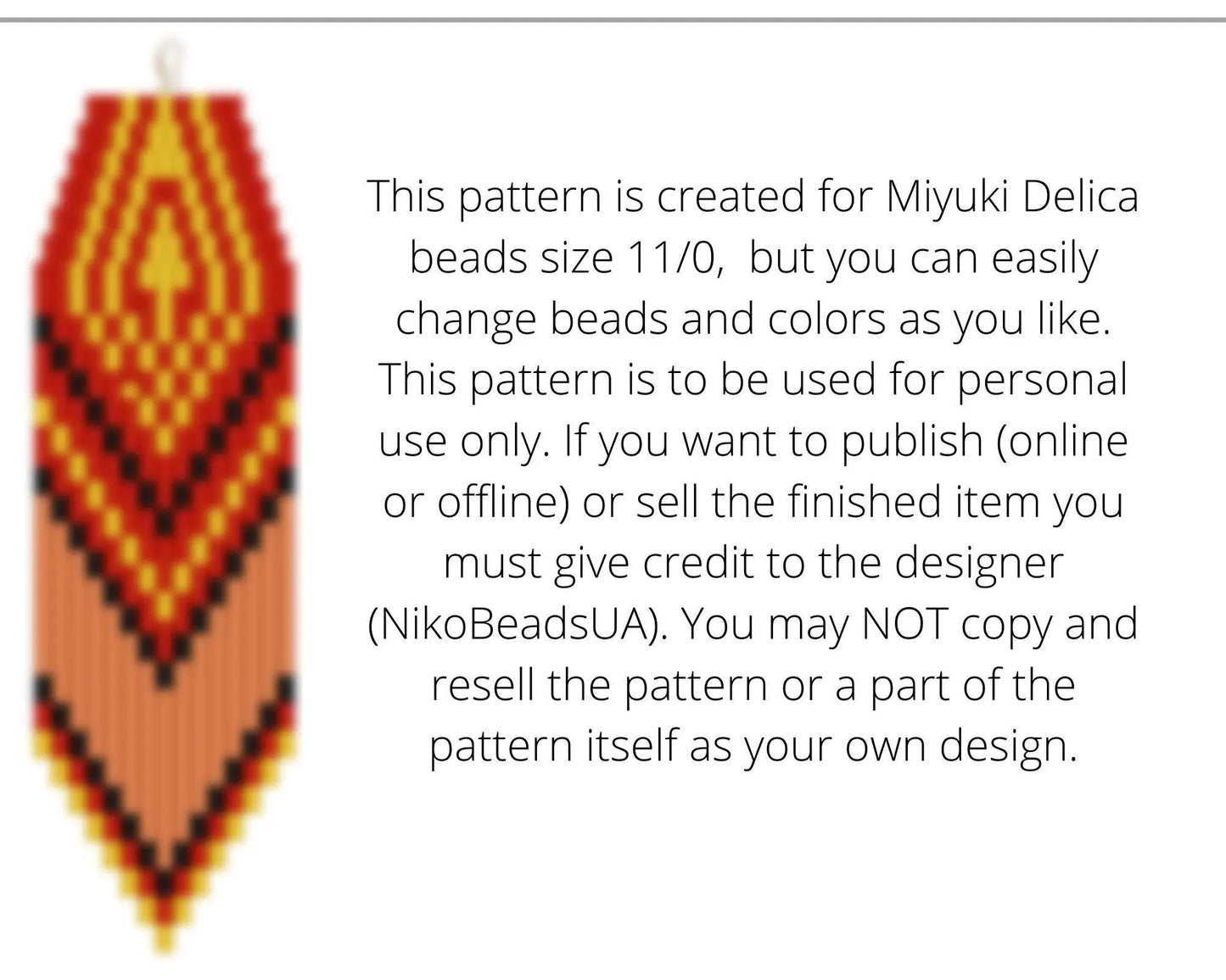 Red Ethnic Brick Stitch pattern for fringe beaded earrings - NikoBeadsUA