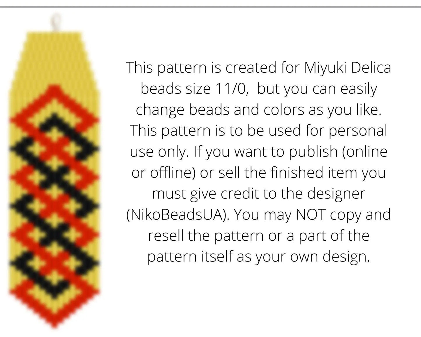 Crossed Diamonds Brick Stitch pattern for fringe beaded earrings - NikoBeadsUA