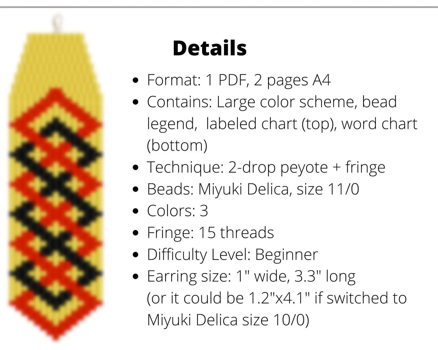 Crossed Diamonds Brick Stitch pattern for fringe beaded earrings - NikoBeadsUA