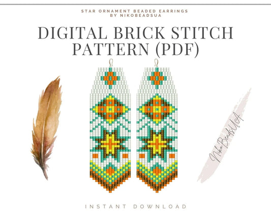 Star Geometry Brick Stitch pattern for fringe beaded earrings - NikoBeadsUA
