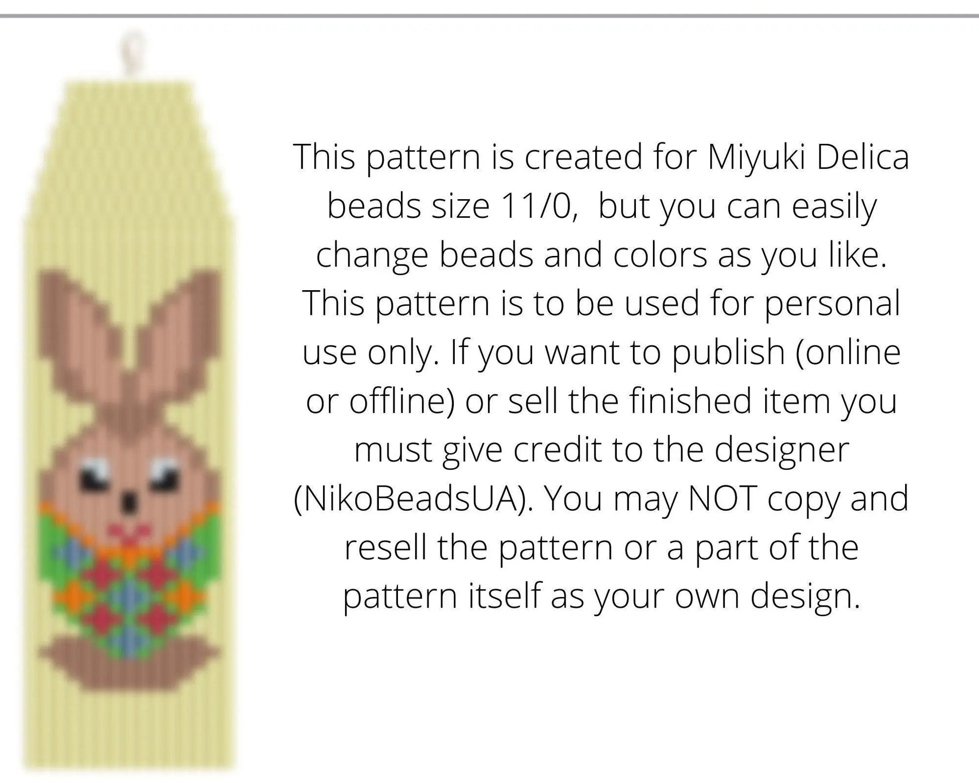 Easter Bunny Brick Stitch pattern for fringe beaded earrings - NikoBeadsUA
