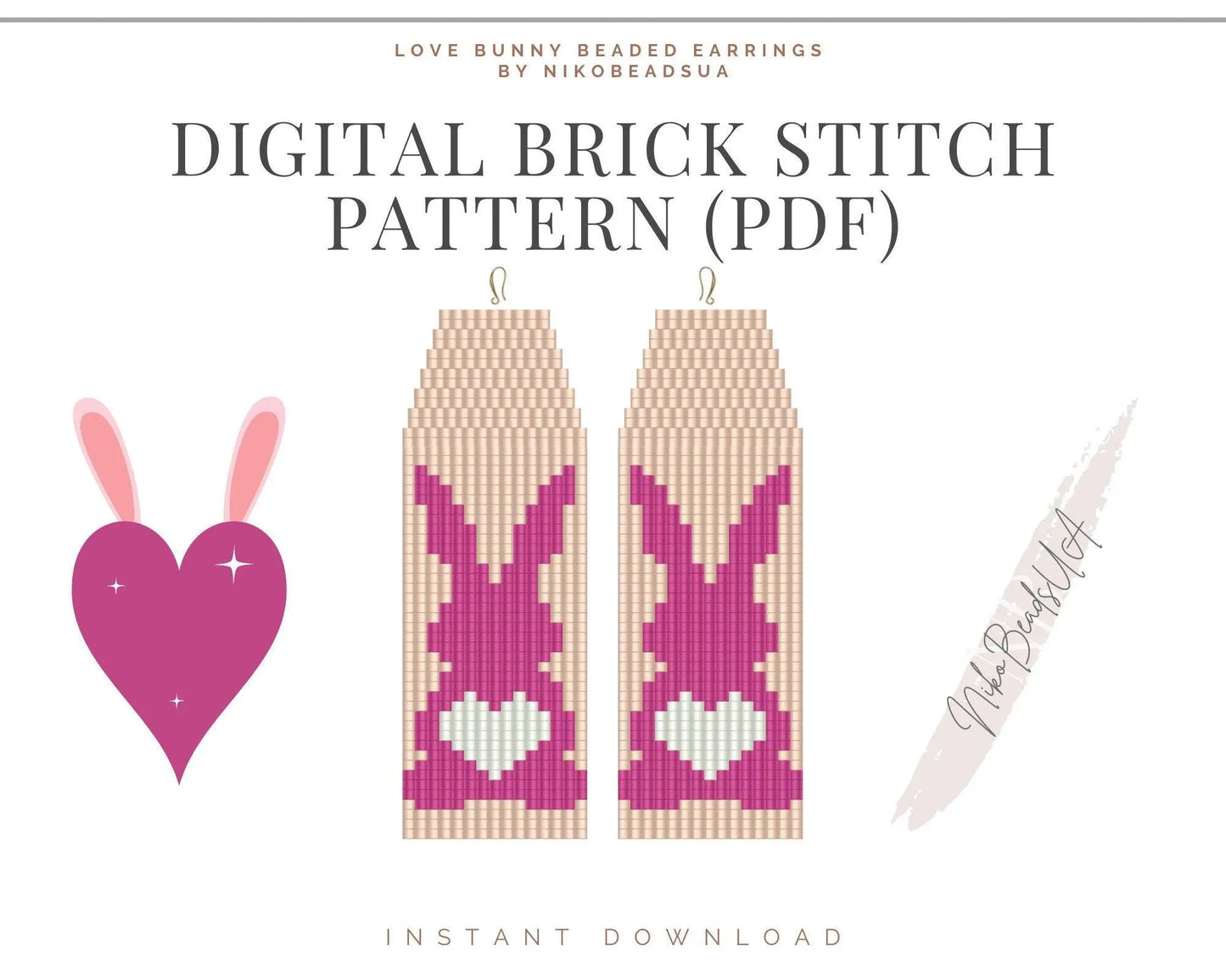 Love Bunny Brick Stitch pattern for fringe beaded earrings - NikoBeadsUA