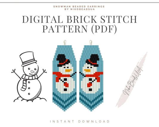 Snowman Brick Stitch pattern for fringe beaded earrings - NikoBeadsUA