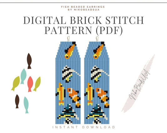 Fish Brick Stitch pattern for fringe beaded earrings - NikoBeadsUA