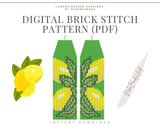 Lemon Brick Stitch pattern for fringe beaded earrings - NikoBeadsUA