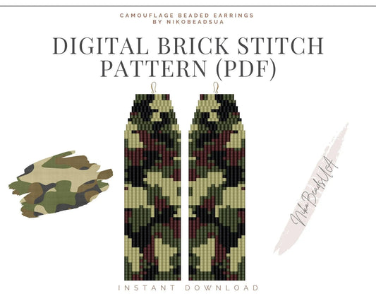 Camouflage Brick Stitch pattern for fringe beaded earrings - NikoBeadsUA
