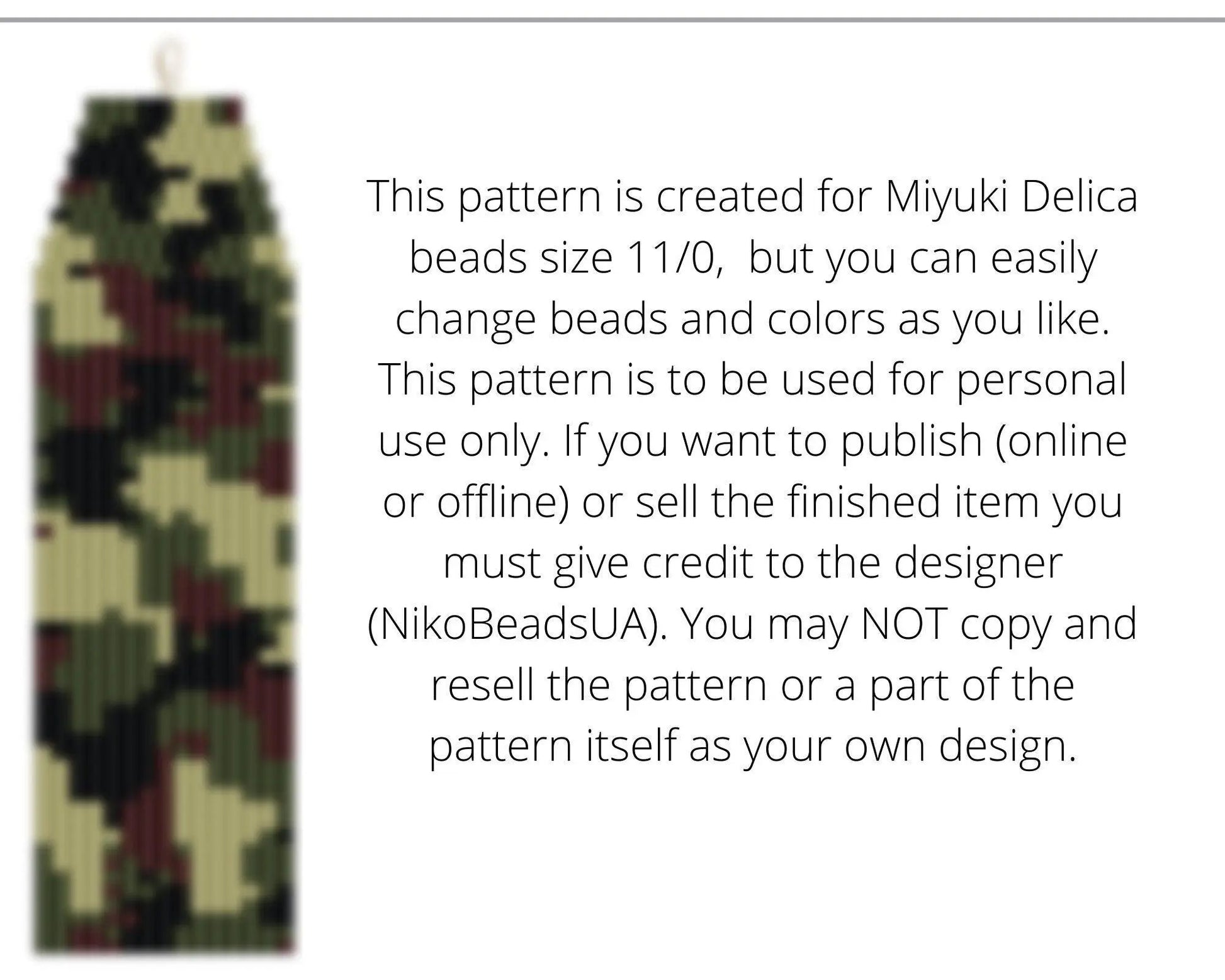 Camouflage Brick Stitch pattern for fringe beaded earrings - NikoBeadsUA