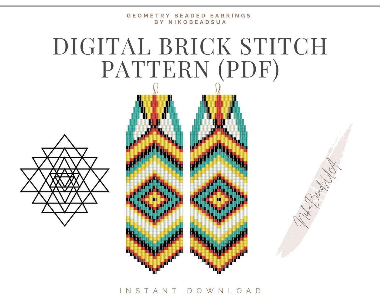 Geometry Brick Stitch pattern for fringe beaded earrings - NikoBeadsUA