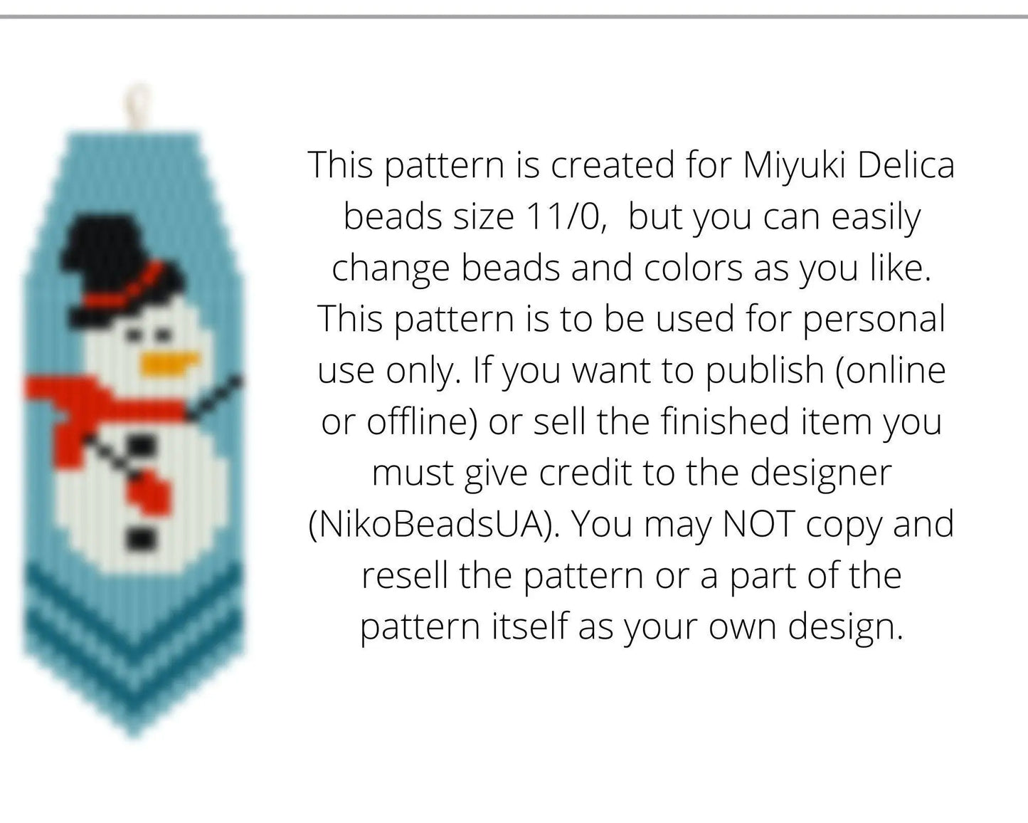 Snowman Brick Stitch pattern for fringe beaded earrings - NikoBeadsUA