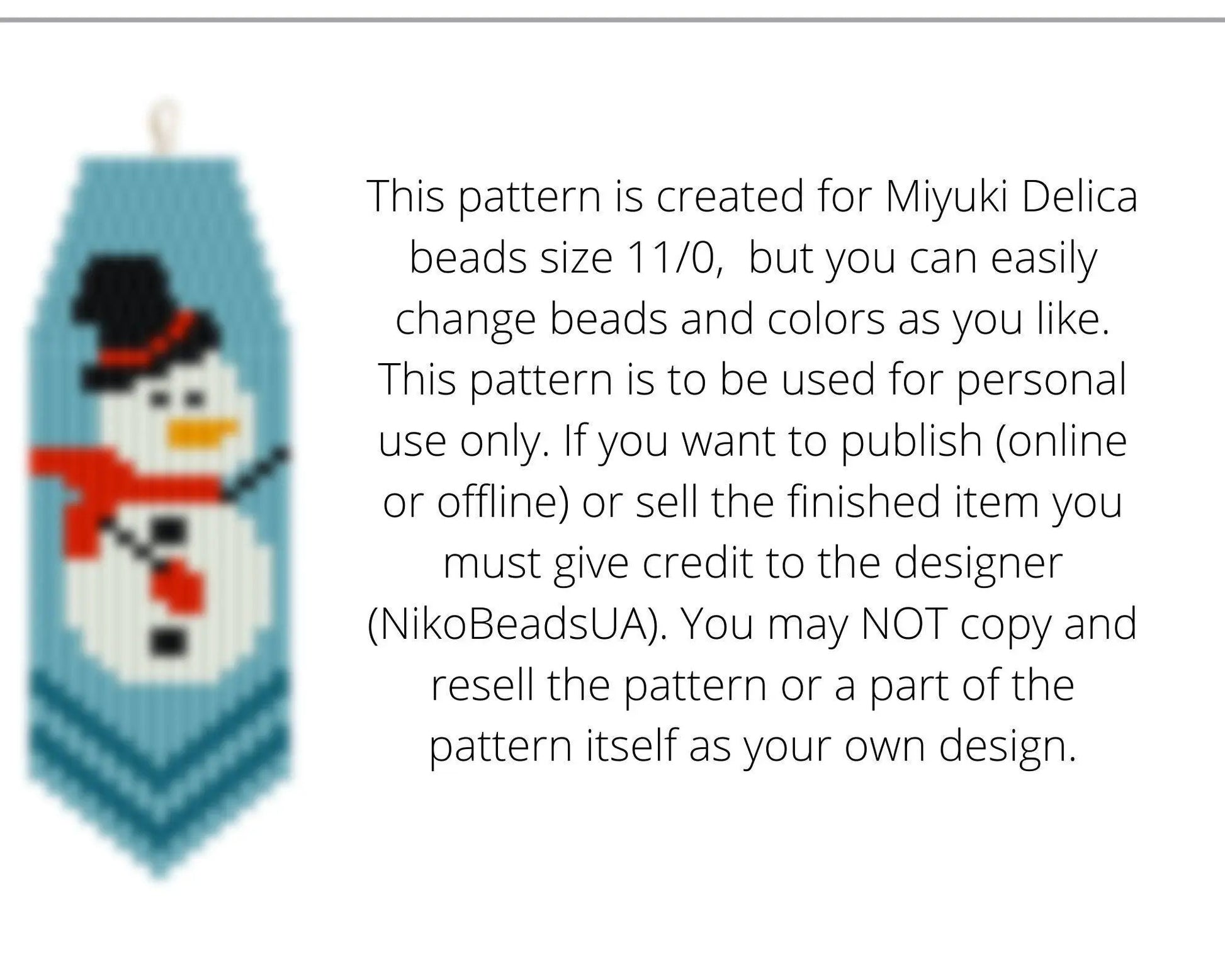 Snowman Brick Stitch pattern for fringe beaded earrings - NikoBeadsUA