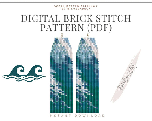 Ocean Brick Stitch pattern for fringe beaded earrings - NikoBeadsUA