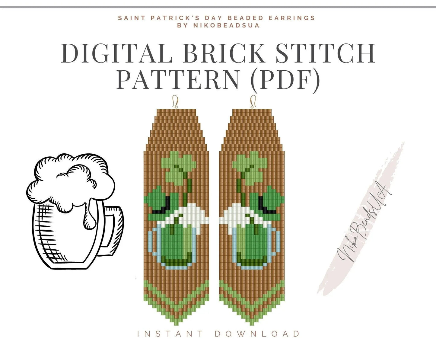 Mug of Ale Brick Stitch pattern for fringe beaded earrings - NikoBeadsUA