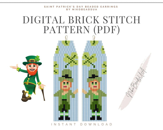 St Patrick's Day Brick Stitch pattern for fringe beaded earrings - NikoBeadsUA