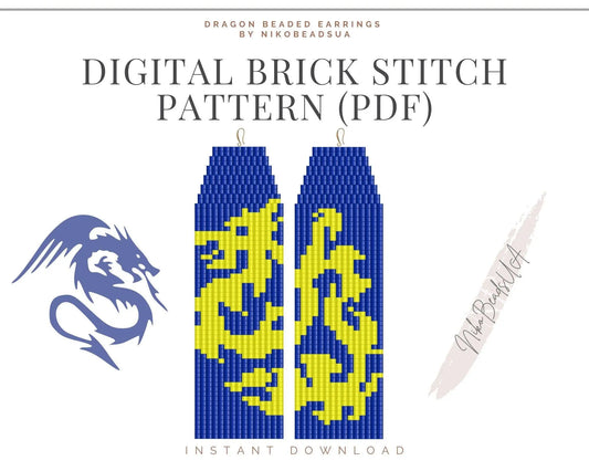Dragon Brick Stitch pattern for fringe beaded earrings - NikoBeadsUA