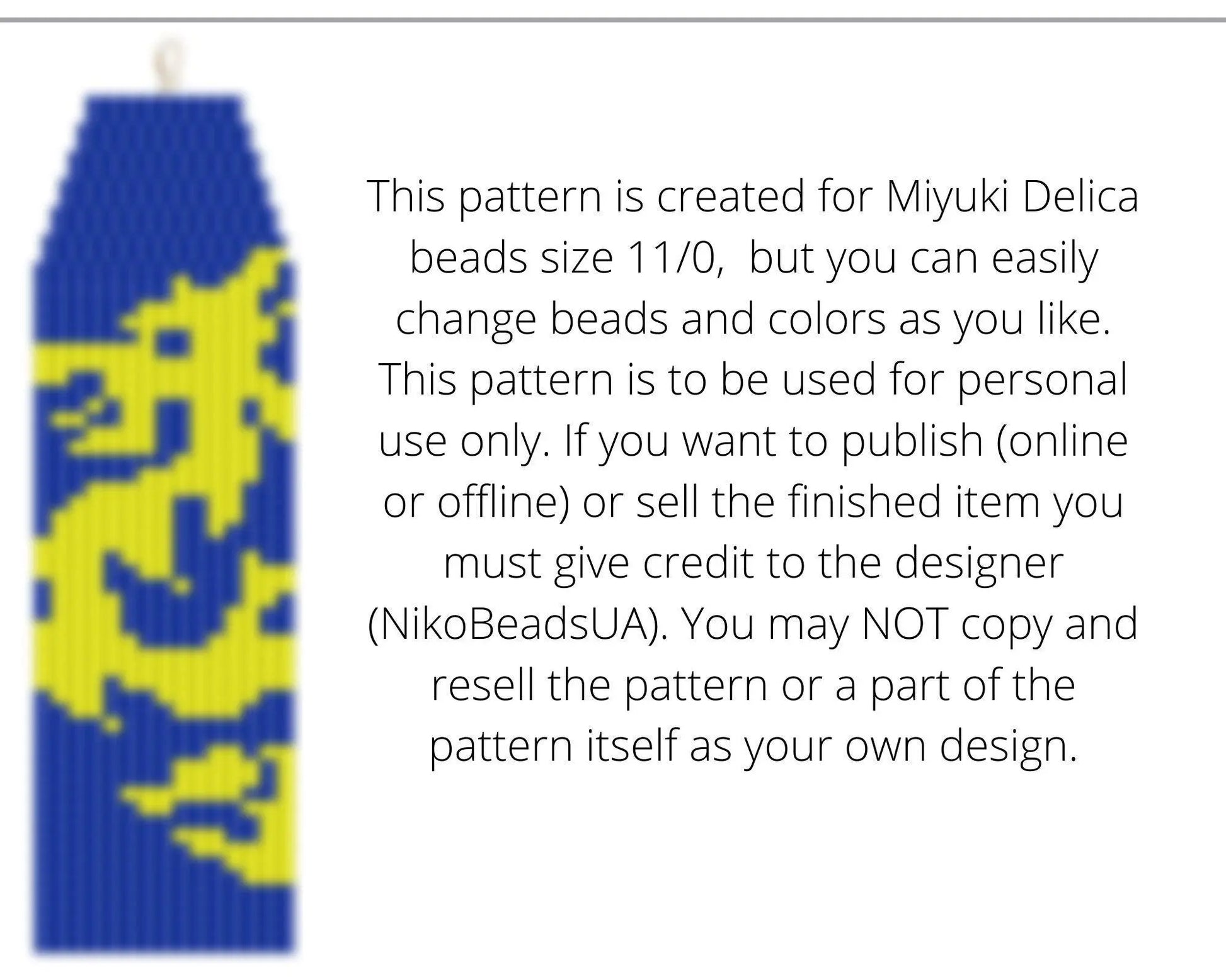 Dragon Brick Stitch pattern for fringe beaded earrings - NikoBeadsUA