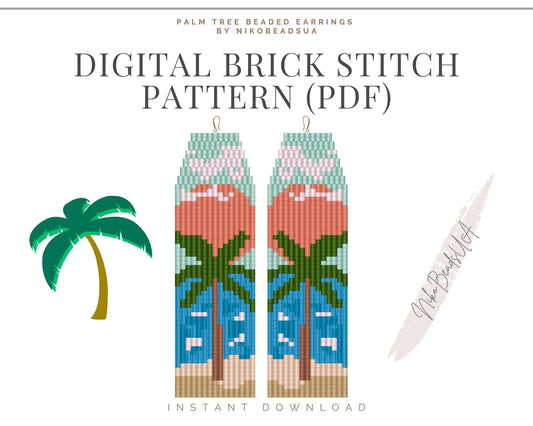 Palm Tree Brick Stitch pattern for fringe beaded earrings - NikoBeadsUA